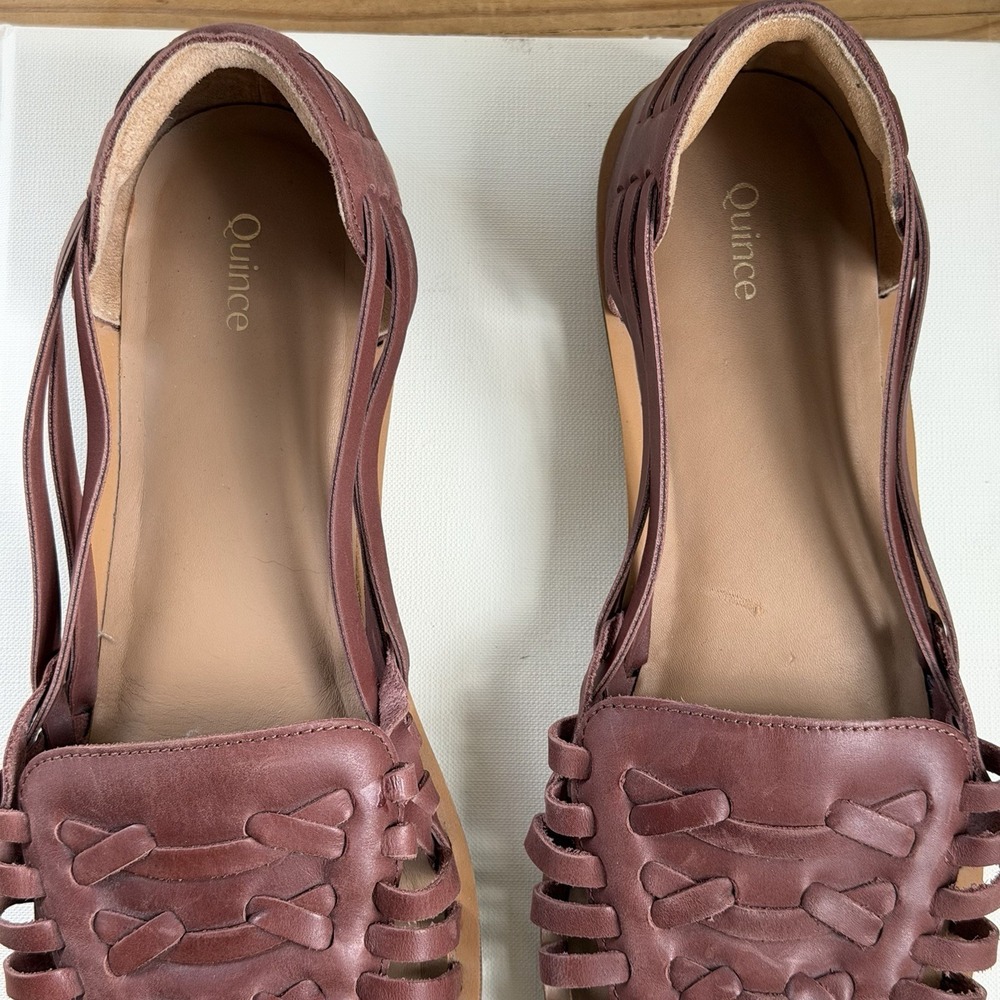 Women's Quince 100% Leather Huarache Flat In Color Brandy Size 9 - Picture 6 of 7